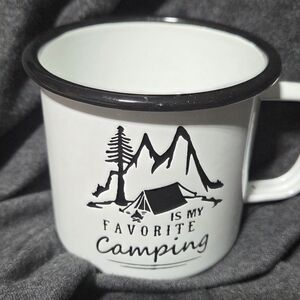 Source Unknown White and Black Enamel Camping Mug - 'Favorite Camping' Design